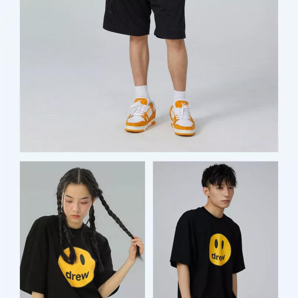 馨征drew house笑脸短袖欧美高街美式宽松女春夏季纯棉情侣半袖t恤男