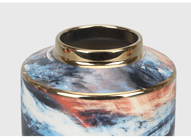 哲捷轻奢新中式玄关金属陶瓷摆件电视柜办公桌橱窗装饰抽象图案罐子储