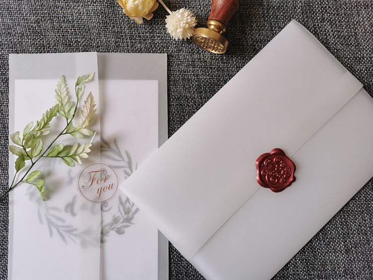 复古森系新潮半透明硫酸纸无边结婚请柬包装邀请函牛油纸腰封信封 11*
