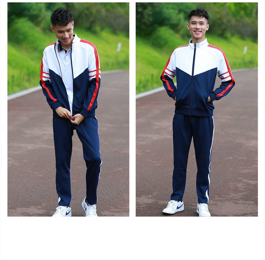 季初中生校服套装三件套中学生高中生宽松班服长袖运动服蓝白 1818