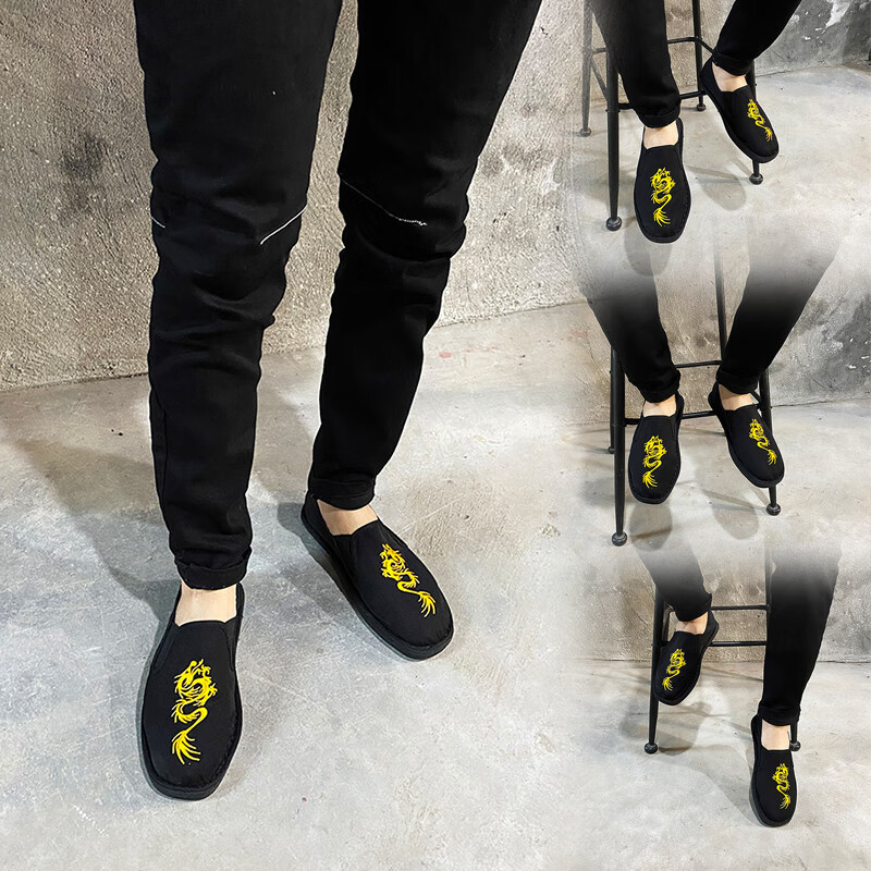 宇将军同款豆豆鞋 社会人手工老北京布鞋男牛筋底刺绣花韩版国风豆豆