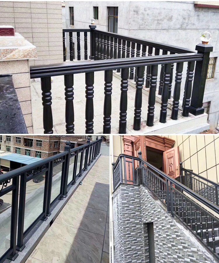 东莞铝合金楼梯扶手室内阳台栏杆护栏铁艺柚木纹玻璃扶手上门安装80