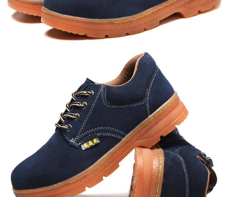 化工厂劳保鞋耐油酸碱轻便防砸防刺穿软底耐磨牛筋底车间工作鞋深蓝色