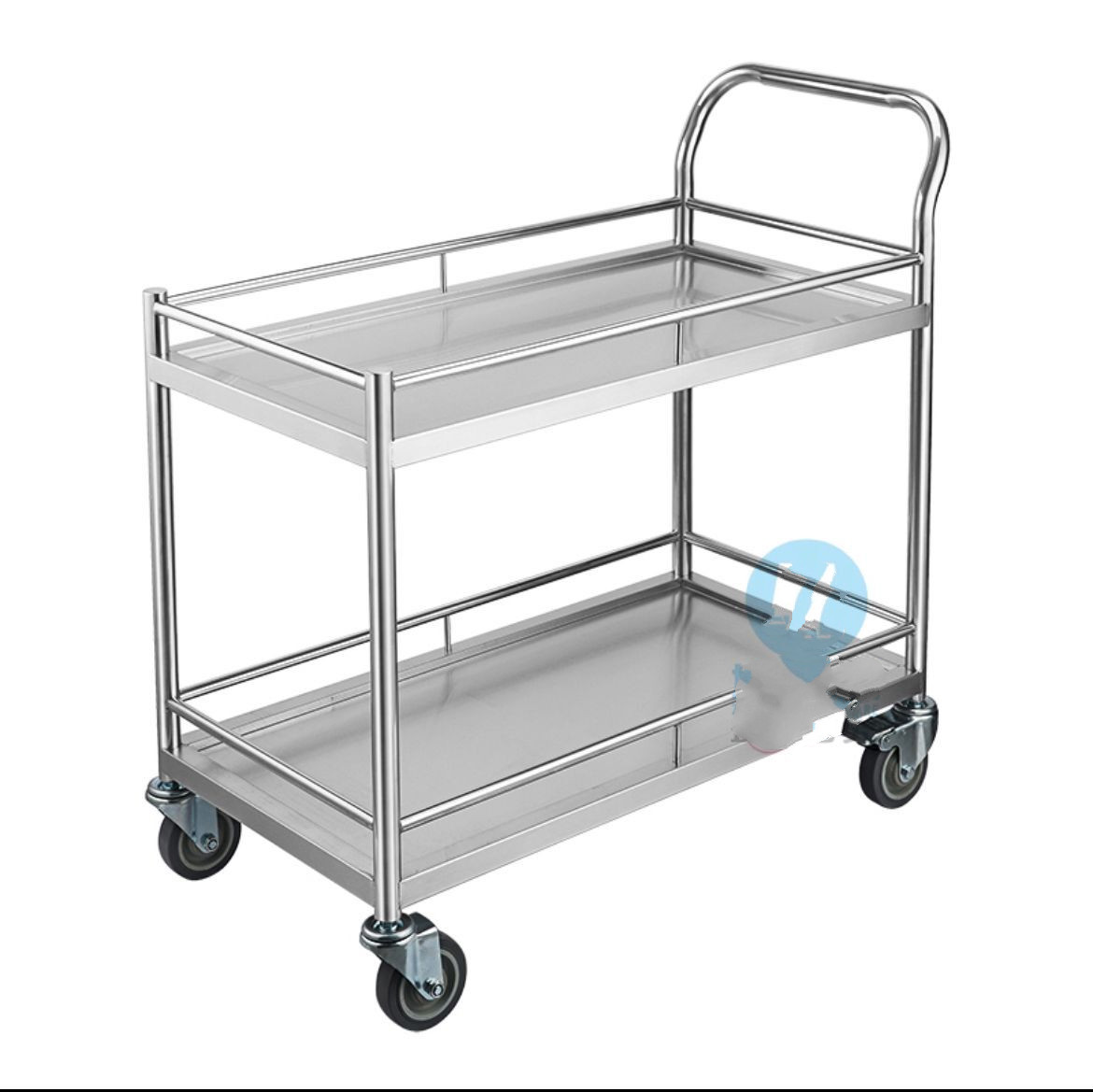 手推车304不锈钢小推车实验室推车加厚双层静音工具推车学校餐车品质