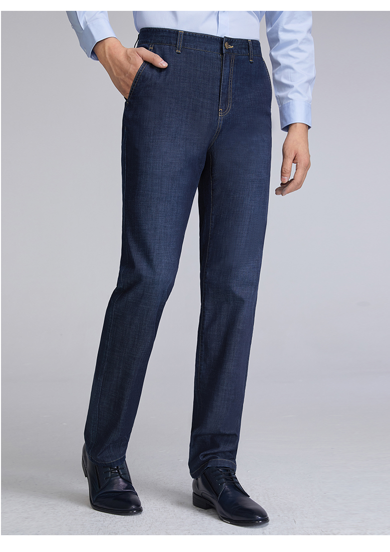 百斯盾男装宽松牛仔裤2022春夏新款垂感直筒版型弹力牛仔男裤深蓝30