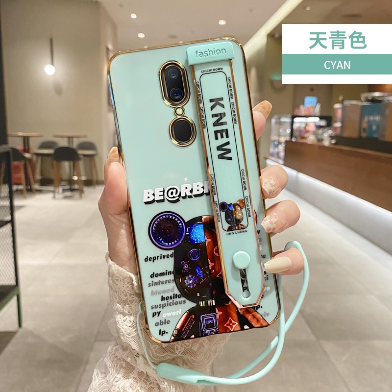 鲁深 OPPO A9手机壳oppoa9x保护套个性创意腕带暴力熊镜头全包防摔轻薄电镀男女新款网红可爱 天青色 OPPO A9/A9x通用 6D腕带暴力熊【配钢化膜+同款硅胶挂绳】