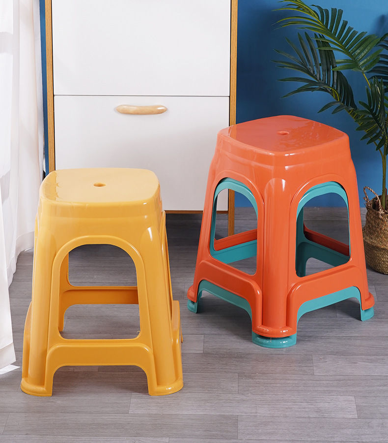 塑料凳子红色家用加厚椅子客厅成人餐厅简约方凳高凳经济 大号加厚黄