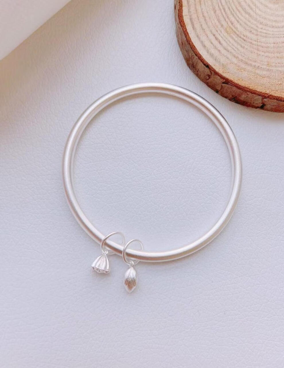 正生银饰店莲子莲蓬手镯女999足银荷荷莲心百搭两世欢古法银镯子 内