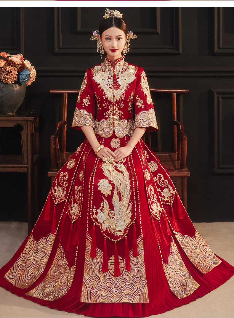 大码秀禾服新娘礼服200斤胖mm孕妇2022中式婚纱结婚秀禾龙凤褂婚服女