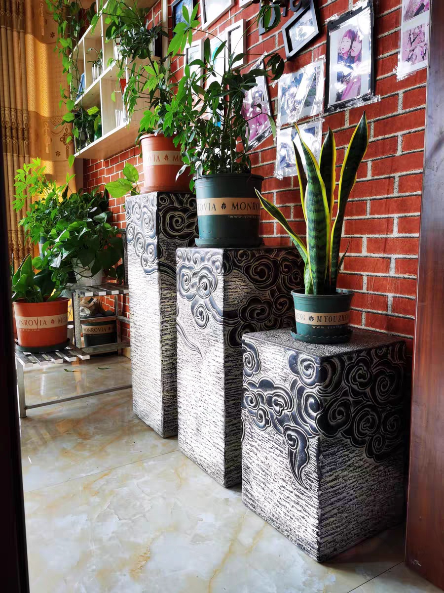 大理石落地摆件祥云柱中式仿古石雕展示柱大理石柱子落地摆件客居玄关