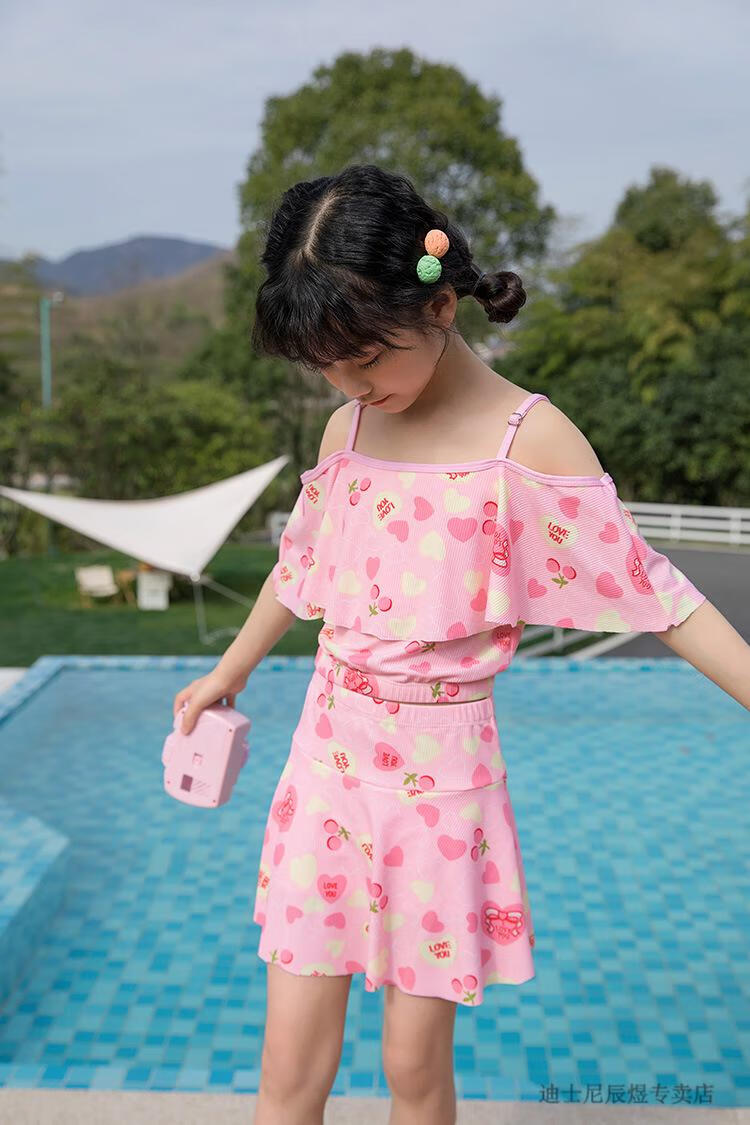 迪士尼(disney)官方品牌童装儿童泳衣5-8岁泳装2022女童夏爱心连体裙
