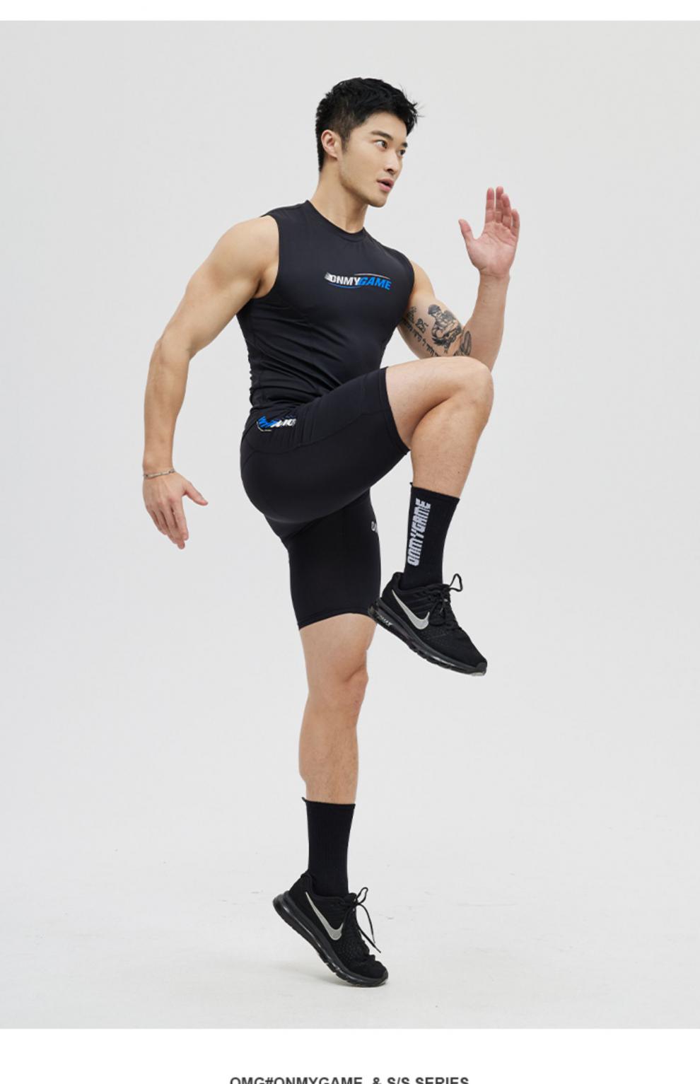 omg潮牌五分翘臀高弹力训练紧身裤深蹲跑步男士运动健身短裤压缩黑色