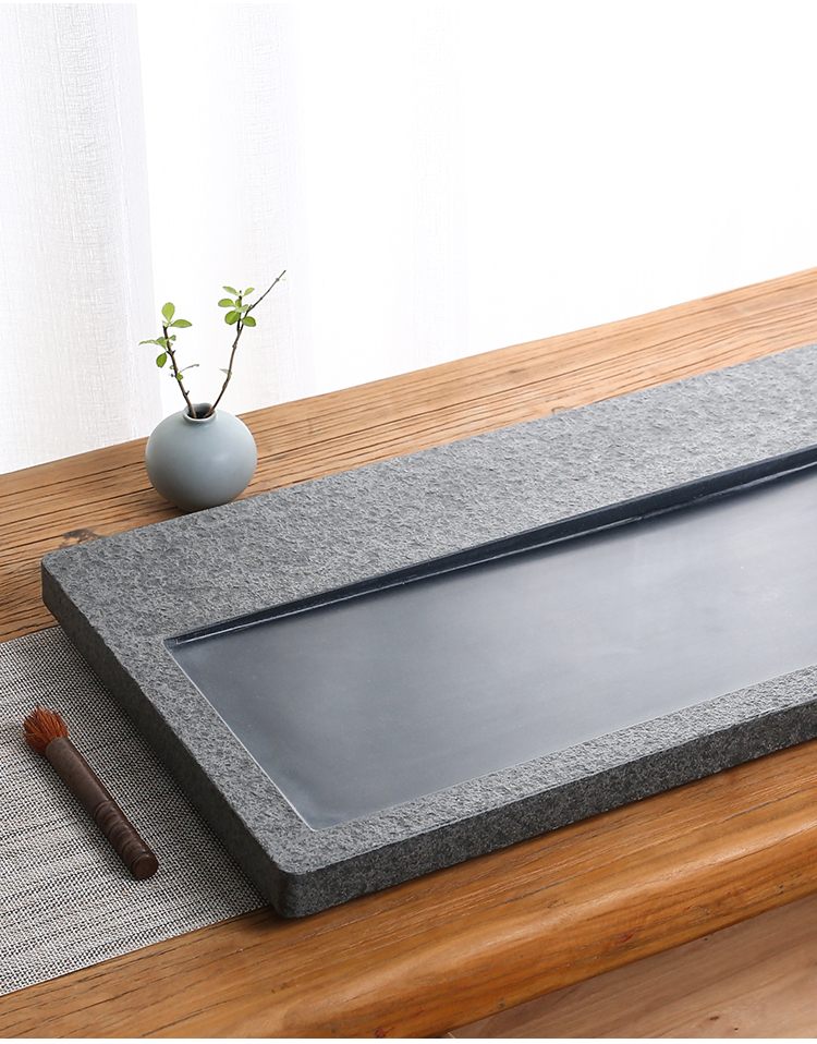 仙袋石头茶海茶台石材大号石茶盘排水简约黑金石刻字乌金石茶盘100cm