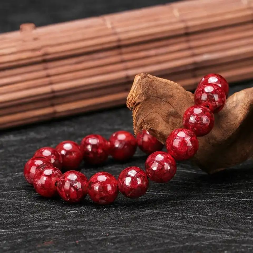 高端品质虎年万山丹砂紫金砂透光晶体朱砂手串男女款本命年朱砂手链