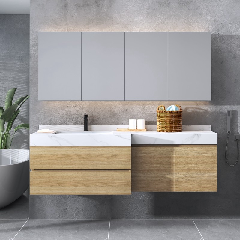 2022新款斜角浴室柜定制浴室柜镜柜智能现代简约原木色卫浴洗漱台洗脸
