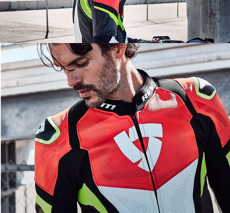 revit超速摩托车骑行服网眼防摔夏季透气皮衣男防水赛道机车装备 黑白