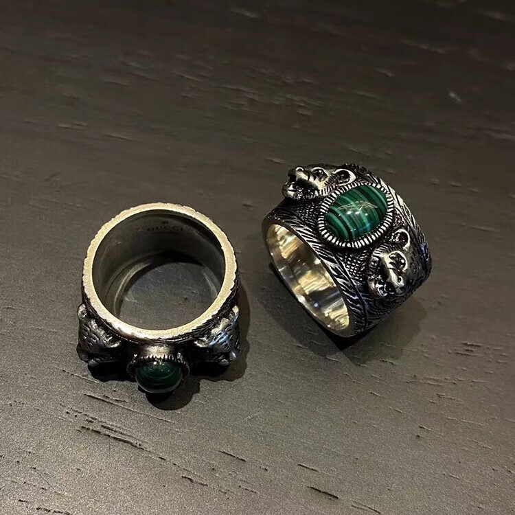 gucci 古驰 花园系列 孔雀石虎头戒指925银 送男友street wind百搭