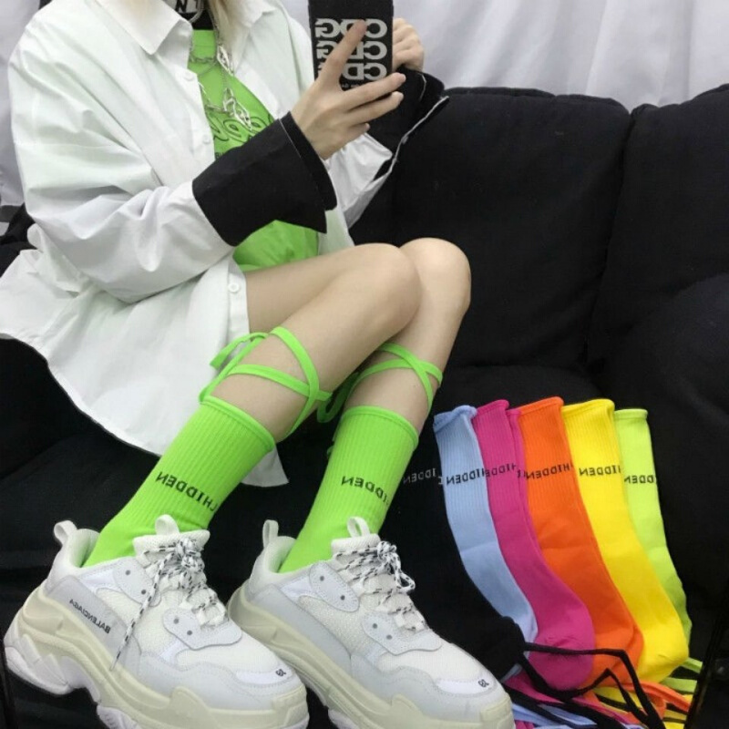 好面料女jk长袜lolita绑带女袜子荧光长筒袜韩版学院风日系ins软妹