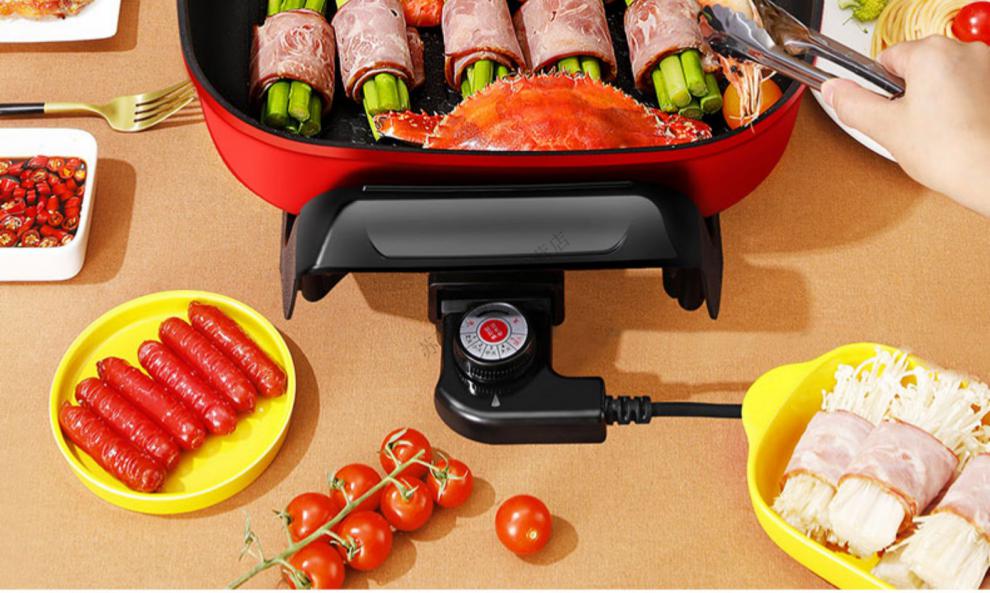 mfhzpok电火锅锅家用麦饭石炒菜电热锅烧烤一体式多功能大容量不粘电