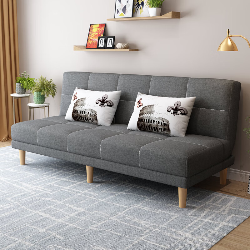 慕朗迪科技布沙发床两用可折叠小户型简易网红款卧室书房三人客厅屋 深灰色（1.8米长）棉麻布 带2抱 1.5米-1.8米