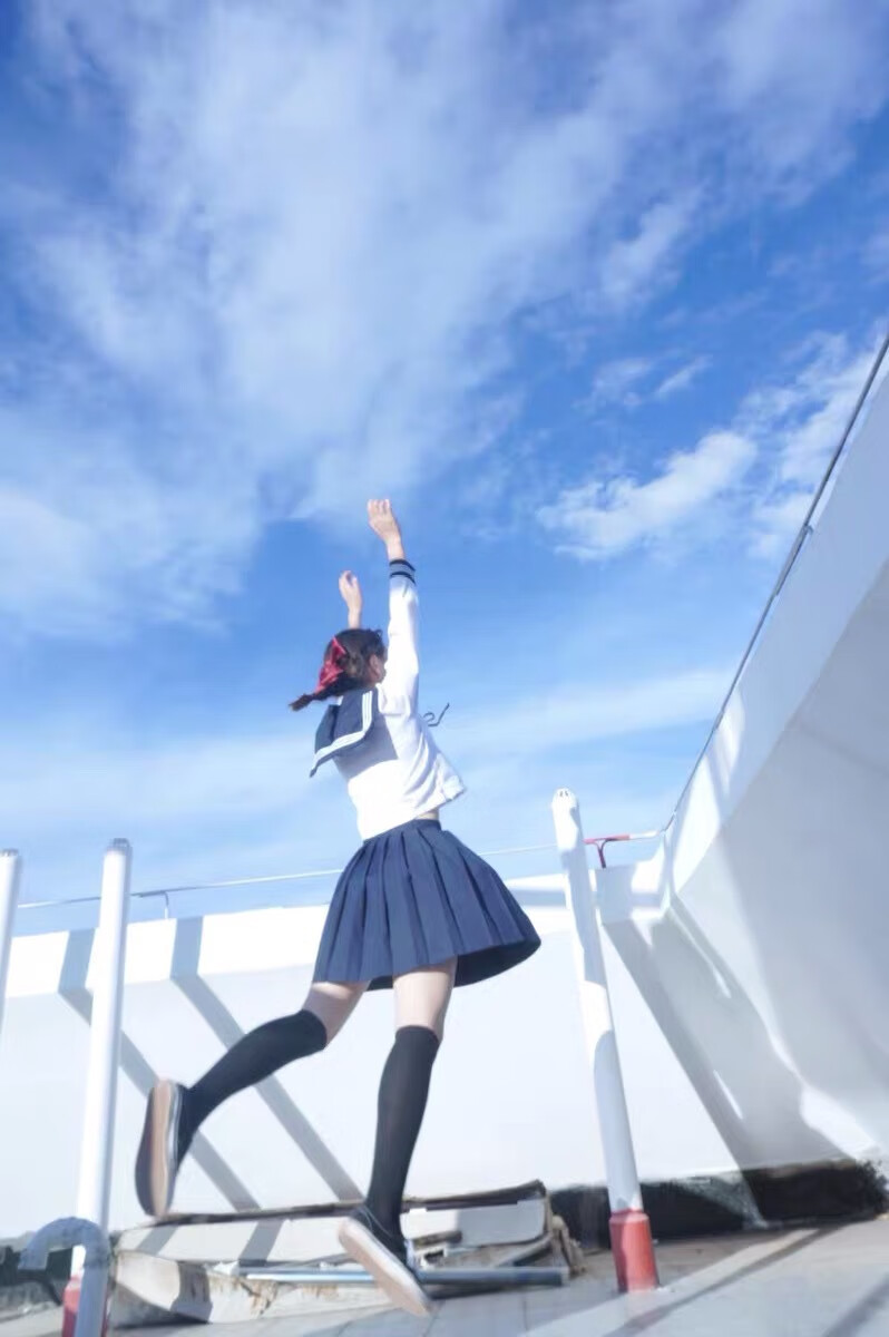 高品质jk制服基础款白三本日本学生校服水手服班服拉链款ff 长袖 长裙