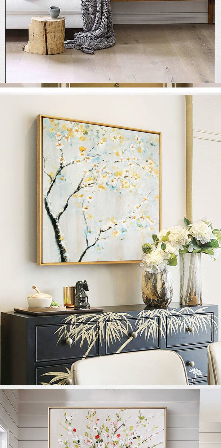 美其美纳手绘油画美式餐厅抽象花卉玄关装饰画简约现代客厅轻奢挂画