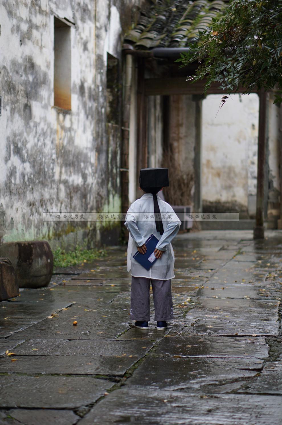 洛必达 男童汉服帽子儿童古装帽古代成人礼古风头饰国学帽儒巾书童