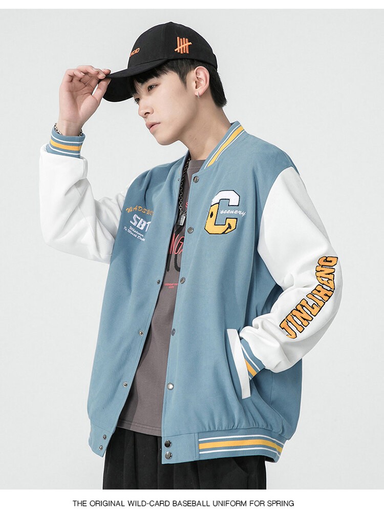 13岁男孩春秋棒球服外套12初高中学生14帅气夹克15胖大童潮流男黑色m