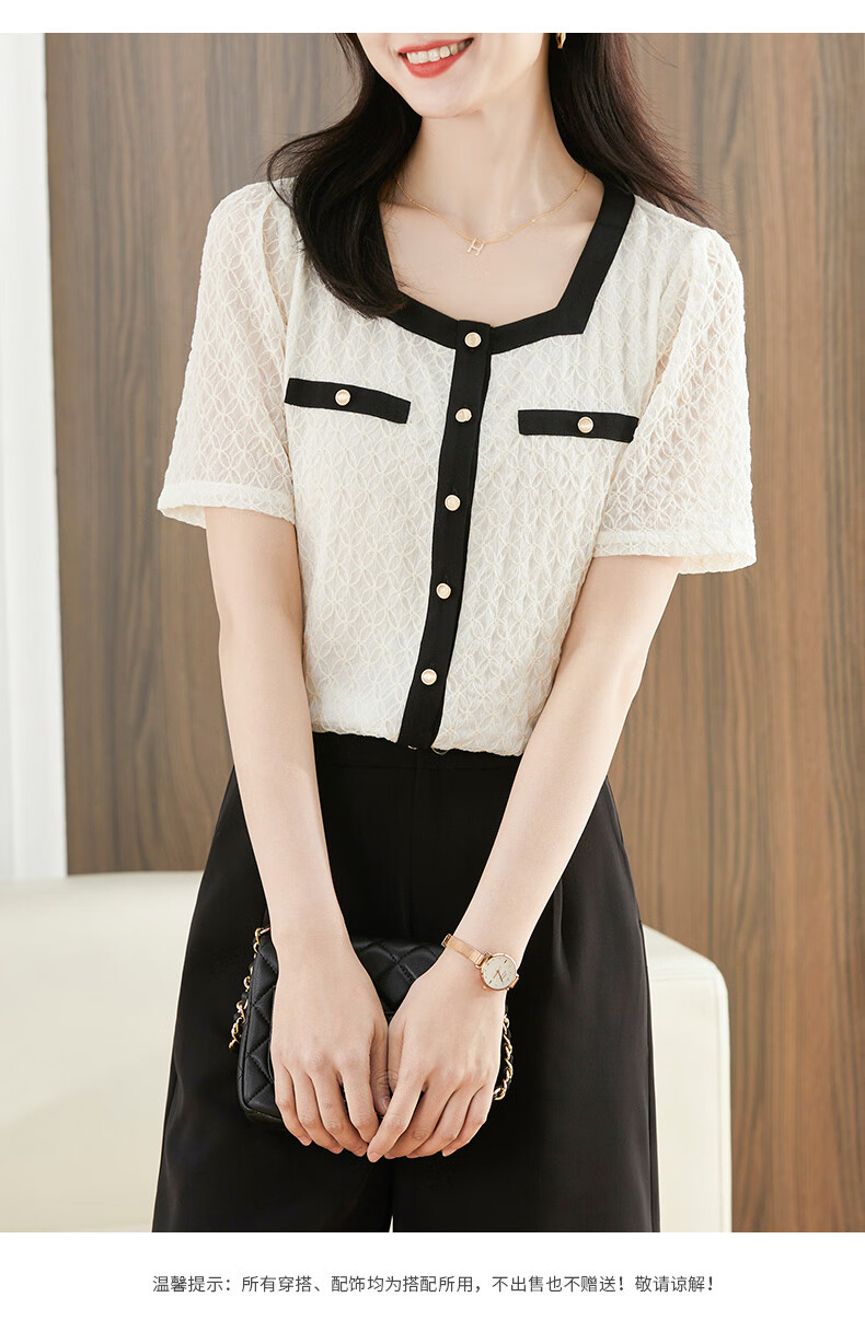 娅丽达短袖蕾丝衫女2022年夏季新款泡泡袖小衫镂空小香风 米色-米杏色