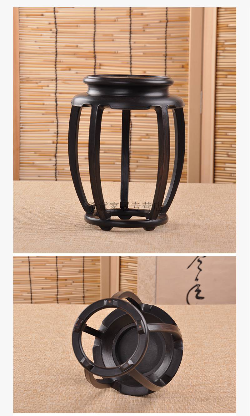 60红木花瓶花器底座盘景摆件插花花盘托盘花架实木圆形茶具软装托架