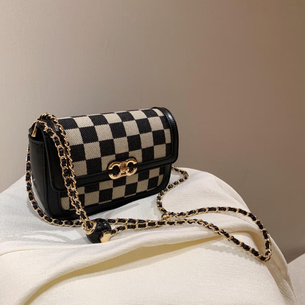 酷奇袋鼠链条小包包女2022新款复古单肩斜挎包咖色