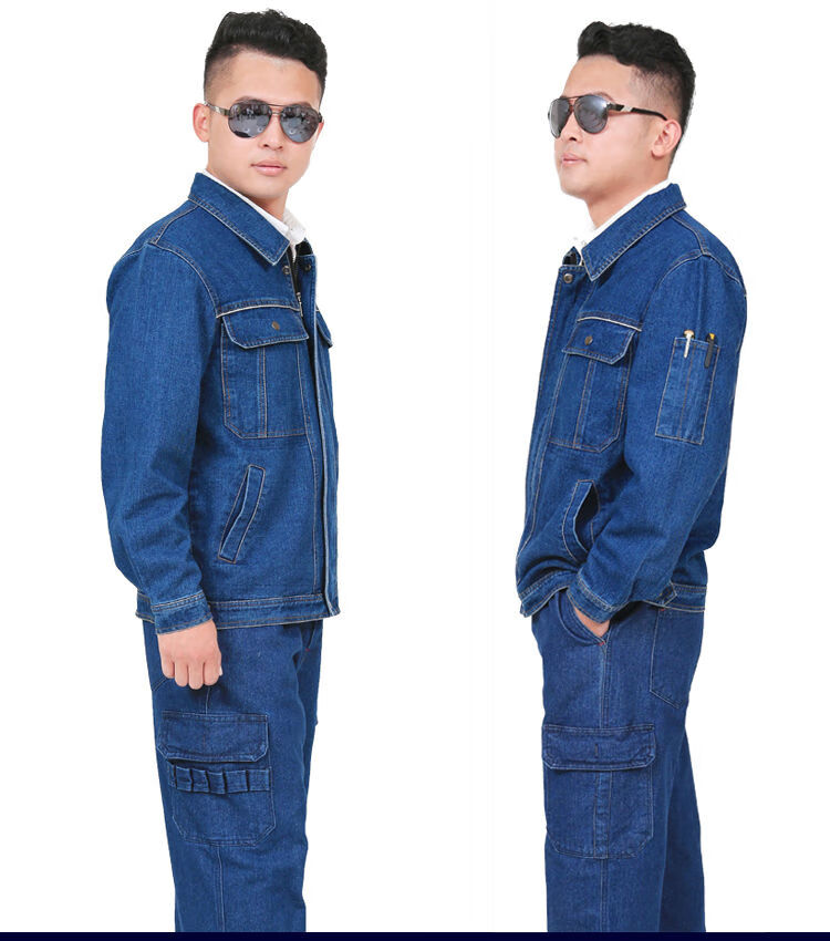 春秋工作服男高品质纯棉牛仔焊工工作服套装男加厚电焊工作服防烫劳保