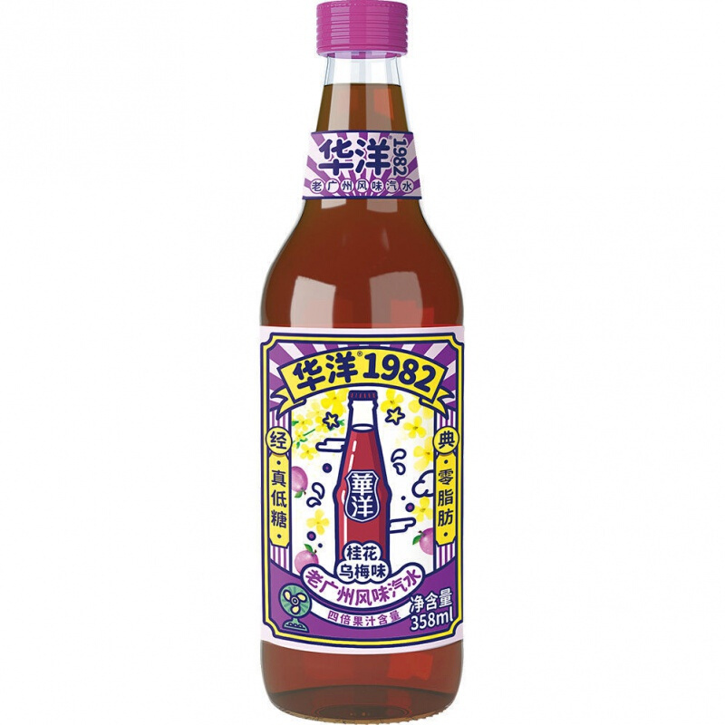特产优联 华洋1982 华洋1982汽水果味碳酸肪358ml玻璃瓶整箱 荔枝味