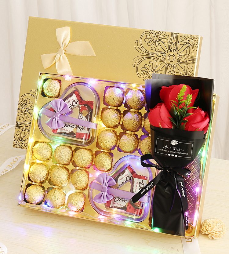 闺蜜生日德芙巧克力 礼盒装 48玫瑰花礼盒(经典黑钻石-赠灯)【图片