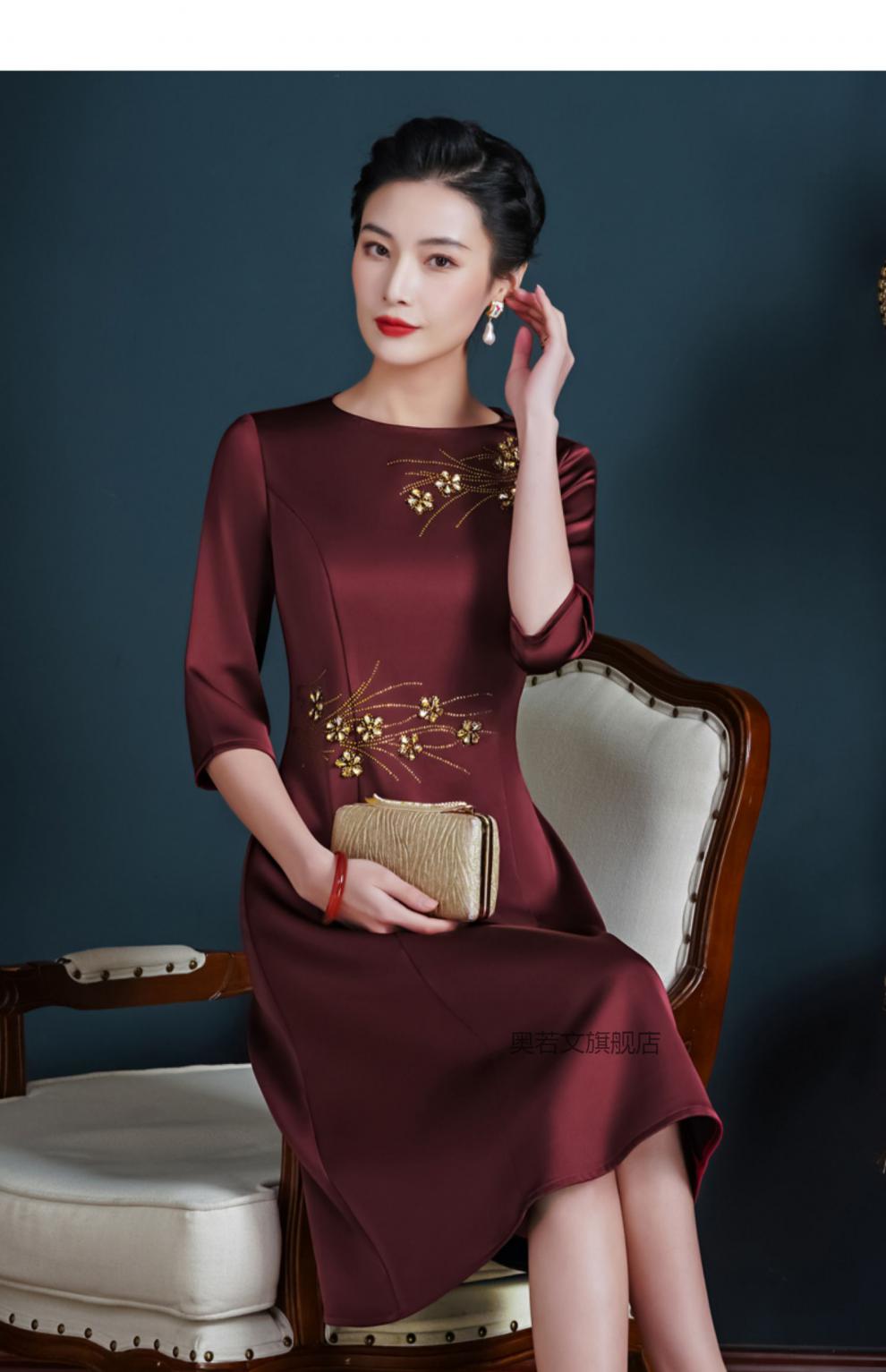 女儿结婚妈妈穿的旗袍大码妈妈婚宴礼服春夏高贵喜婆婆丈母娘复古