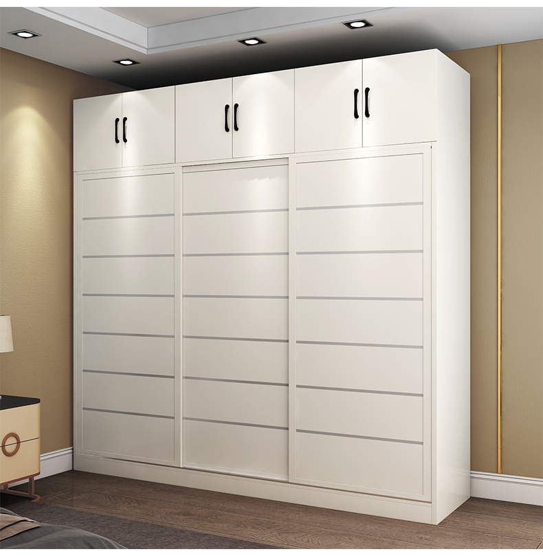 可定制宜漫楴衣柜实木质推拉门卧室移门大衣橱简约家用储物柜子天使白