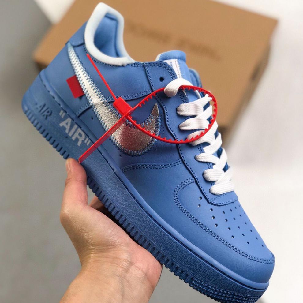 af1 ow牛仔藍 北卡藍低幫休閒運動板鞋嘉迡nike 聯名藍 37