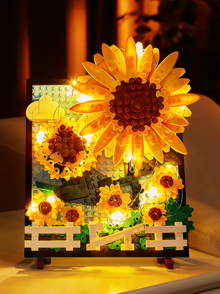 花向日葵积木花束女孩系列拼插装像素画送女生日礼物摆件 向日葵积木