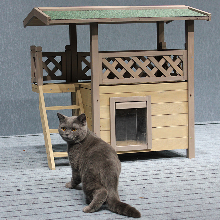 jd新款实木猫窝木制猫屋兔窝房子宠物窝户外防水保暖双层放阳台