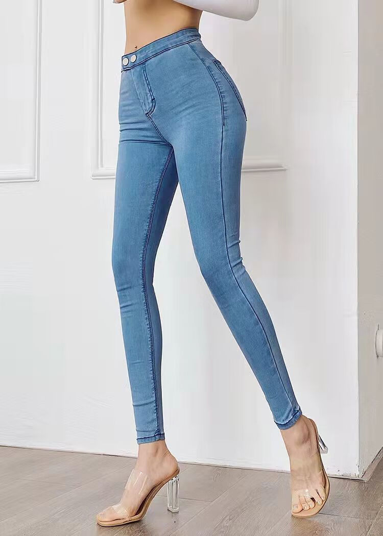 欧美ins弹力高腰蜜桃臀牛仔裤女显瘦紧身翘臀百搭时尚铅笔小脚裤 深