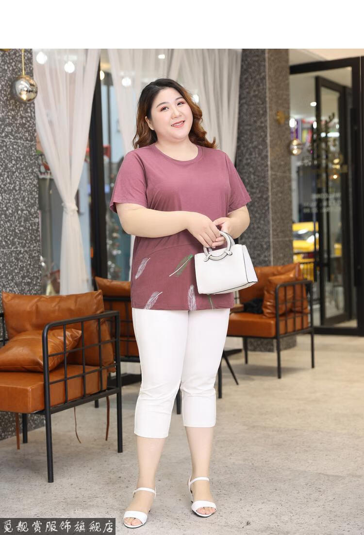 胖妈妈短袖体桖40岁胖女人夏季衣服胖人夏天穿的t恤加肥加大码200斤