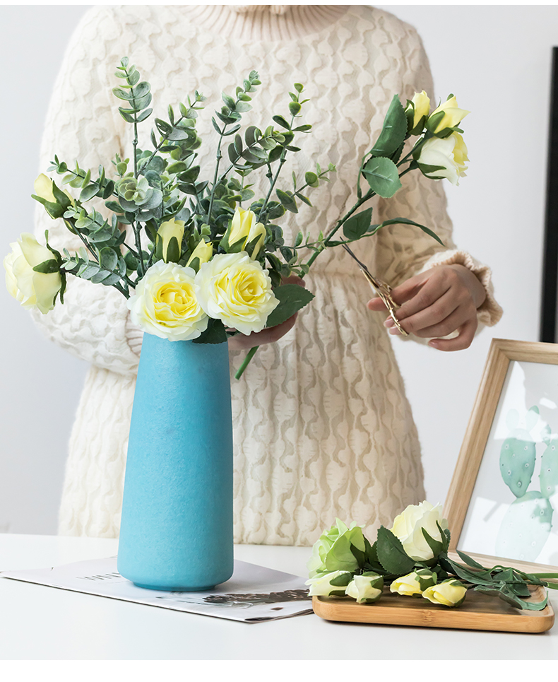 创意风渐变粉花瓶宽口陶瓷家居客厅插花干花装饰餐桌摆件 惜容【中】