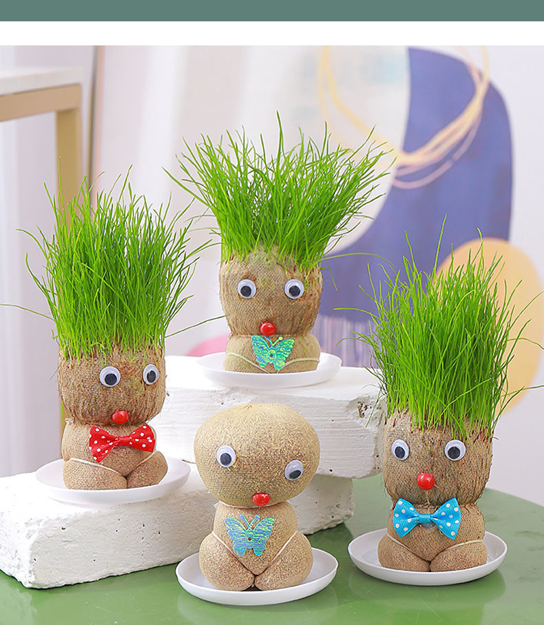 【现货直发】长草娃娃呆萌创意桌台盆栽浇水长草植物办公摆件可爱迷你