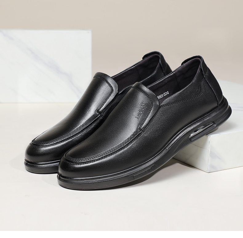 商务休闲鞋柔软舒适气垫套脚男皮鞋 黑色dc0108806f-01 38【图片 价格