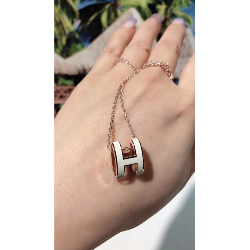 hermes/爱马仕 项链 女士经典h扣pop项链女 锁骨链吊坠代购预售 白银