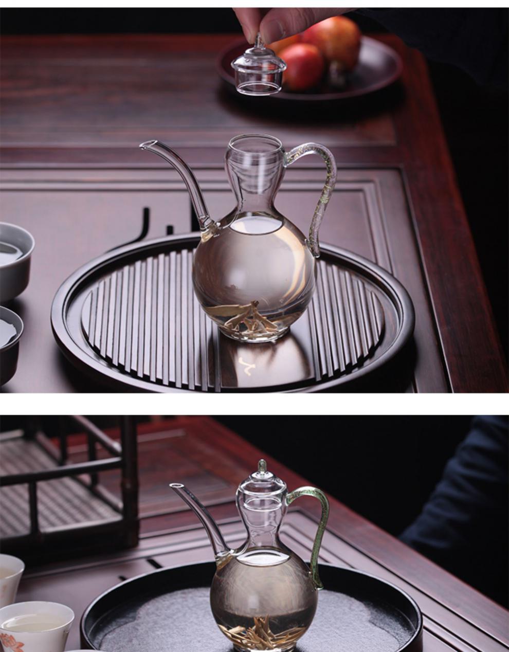 禾器玻璃茶壶绿茶龙井泡茶壶透明耐热玻璃壶功夫茶具扬青壶玫瑰金pt