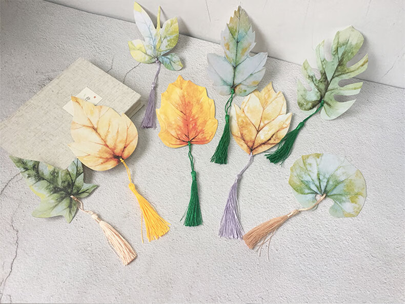 可爱植物书签创意小清新可爱流苏书签银杏枫叶梧桐树叶子菩提古风纸质