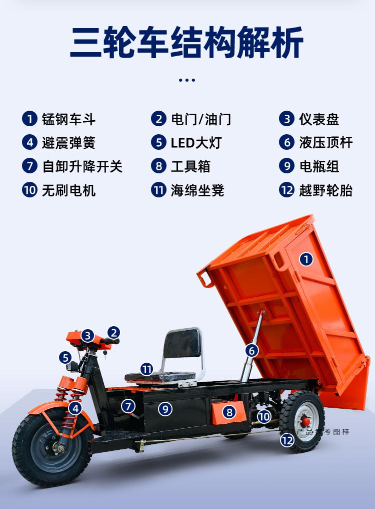 电动工程三轮车液压自卸大骑兵载重王建筑工地农用柴油拉货翻斗车沙土