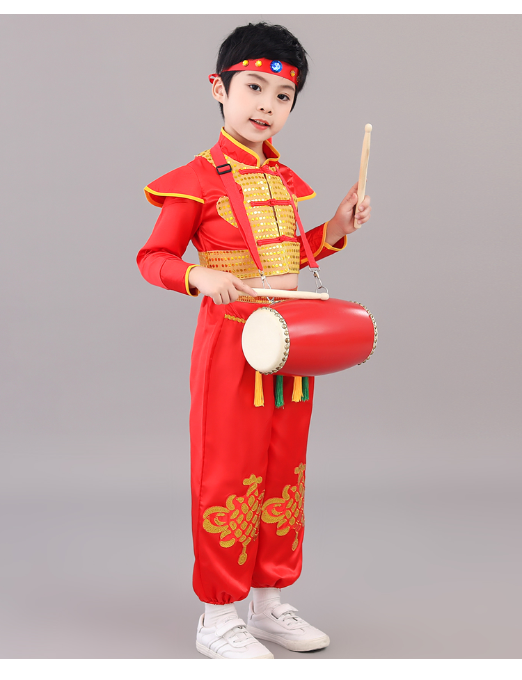 美纯炫 儿童打鼓服演出服说唱红幼儿舞蹈服喜庆秧歌服腰鼓队表演服装2