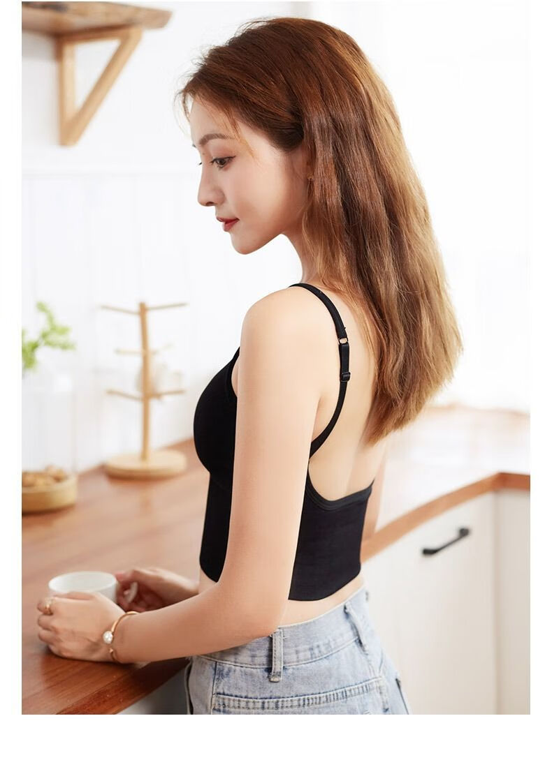 吊带小背心女胸罩内搭无钢圈背外穿外搭抹胸内衣女活力橙进口澳洲棉花